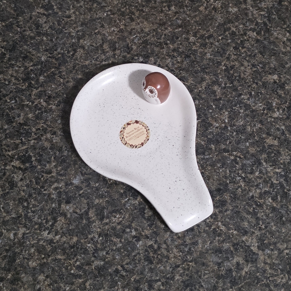Speckled Spoon Rest with Brown Accent